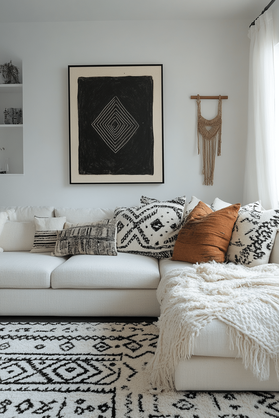 boho mid century modern living room