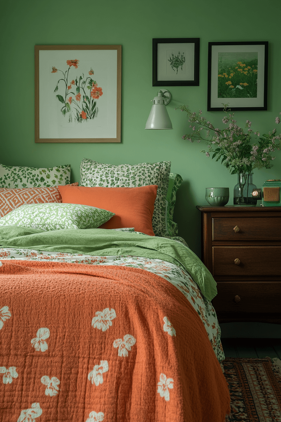 moody green bedroom