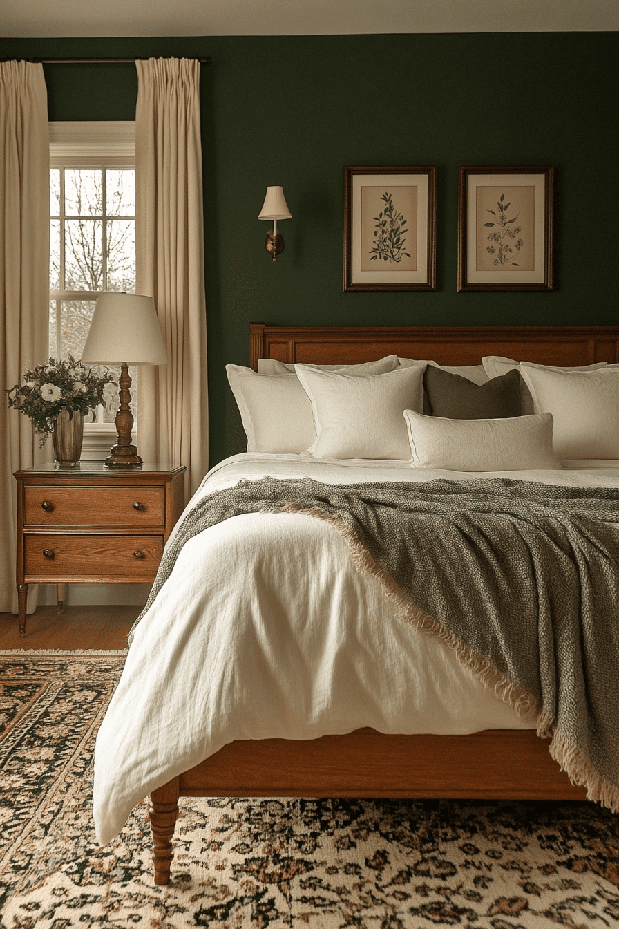 moody green bedroom