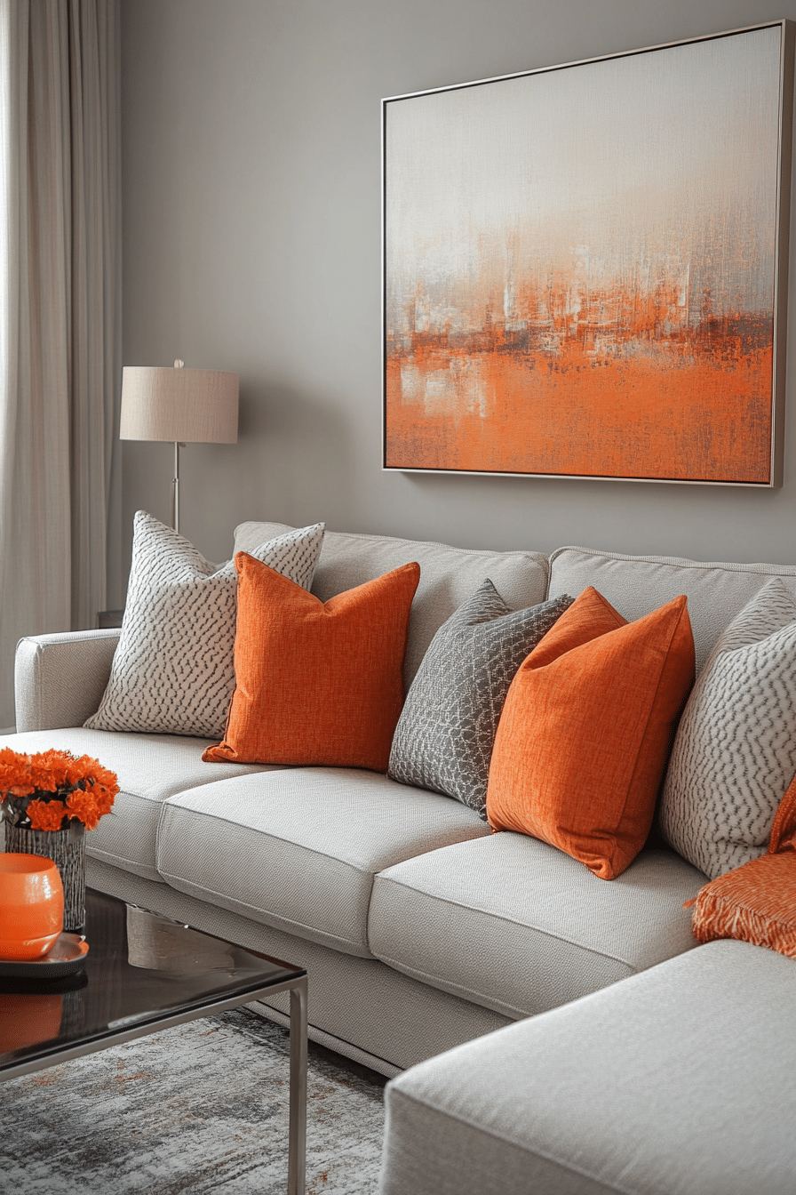 Grey and orange living room