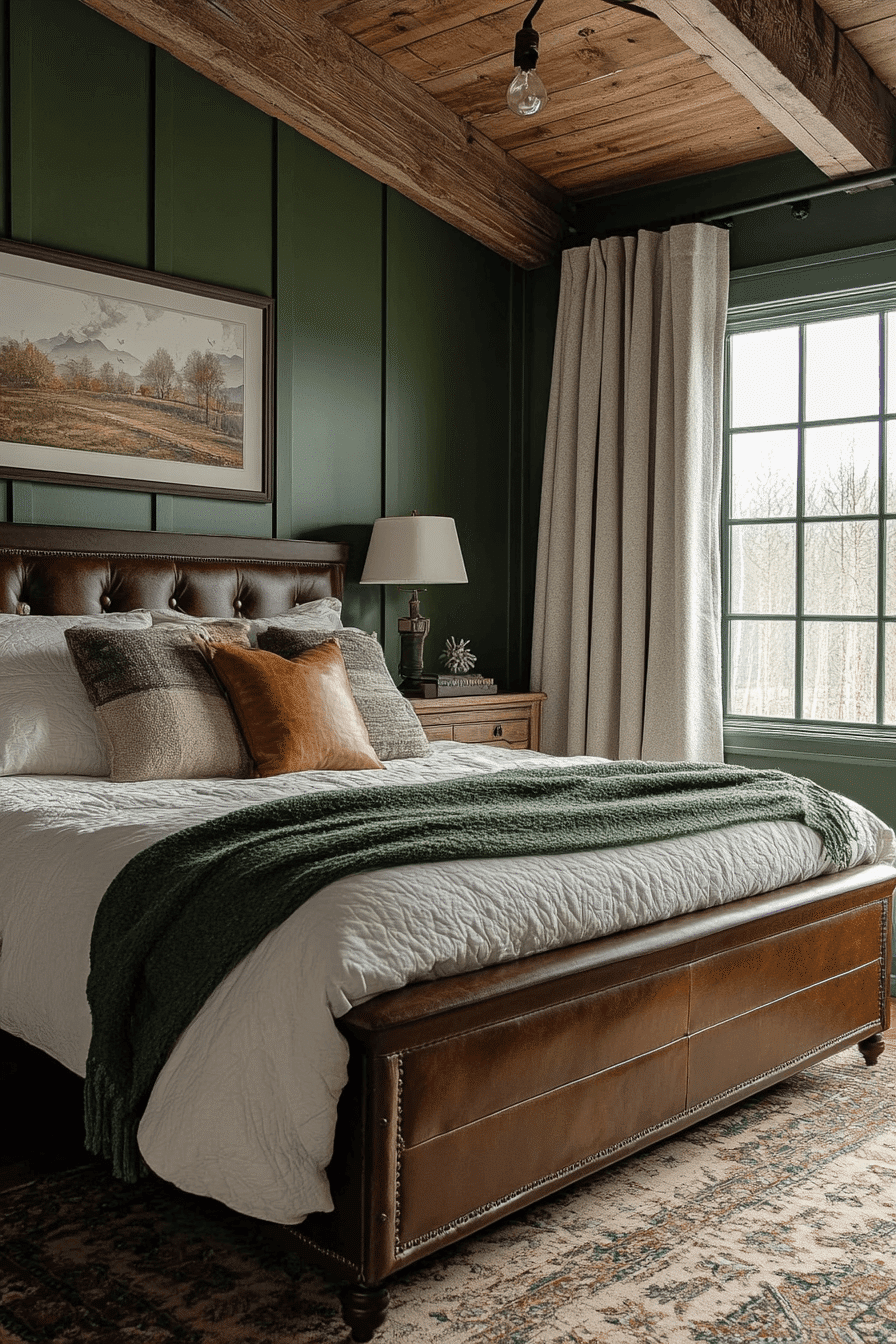 moody green bedroom
