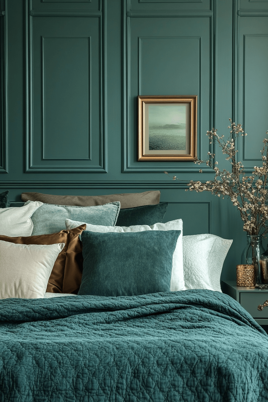 moody green bedroom