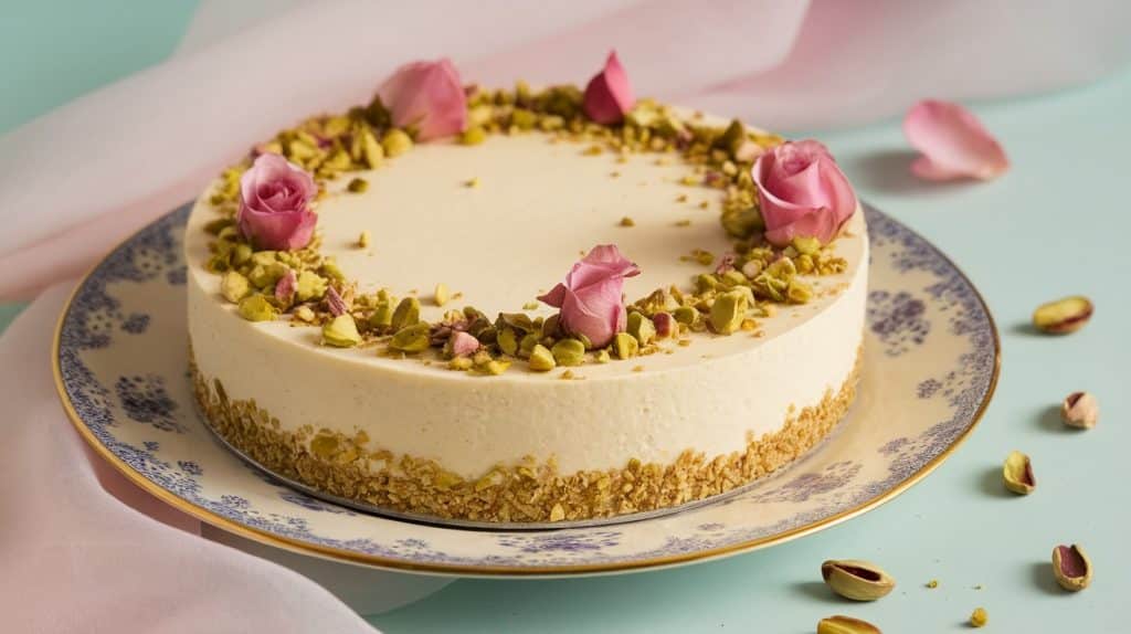 No-Bake Rose and Pistachio Cheesecake