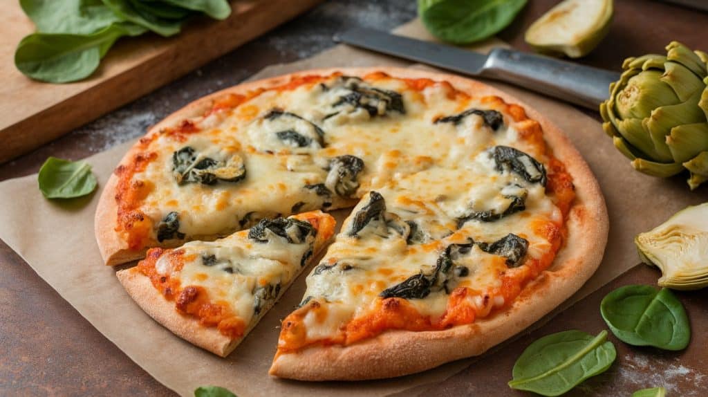 10-Minute Spinach and Artichoke Pita Pizza