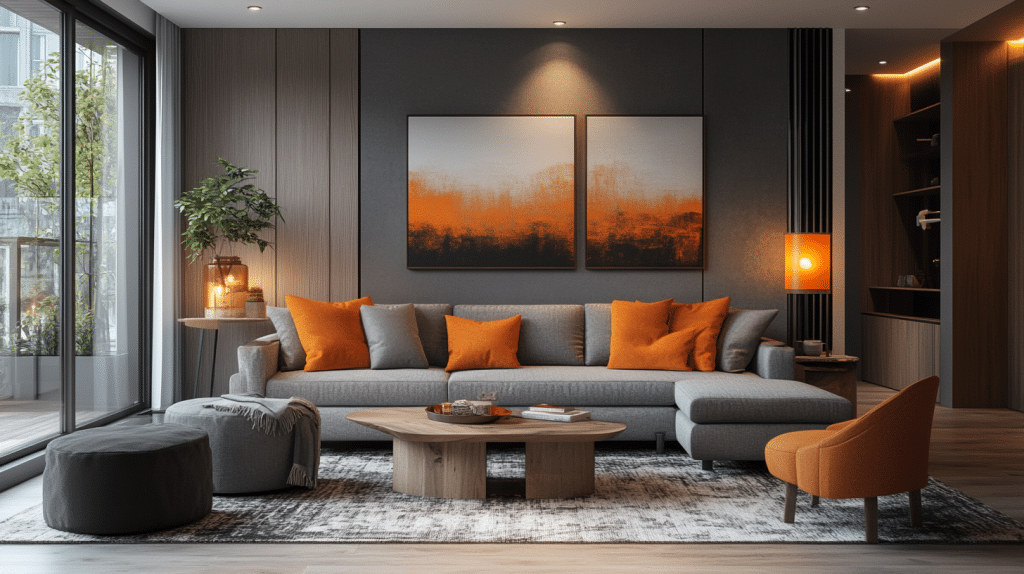 Grey and orange living room