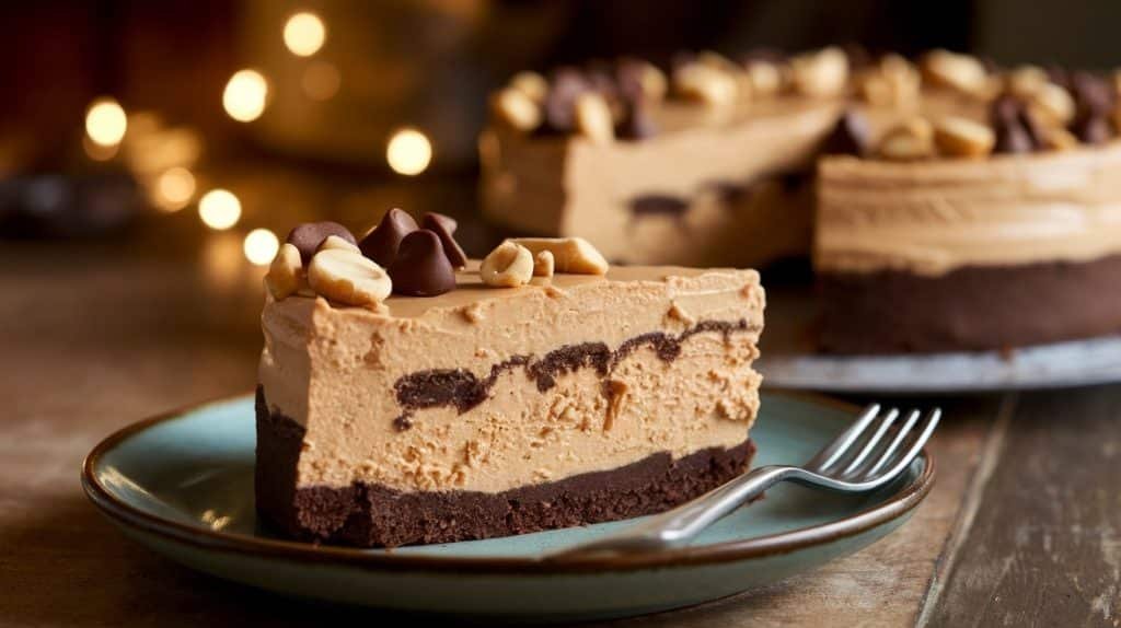 No-Bake Peanut Butter Brownie Cheesecake