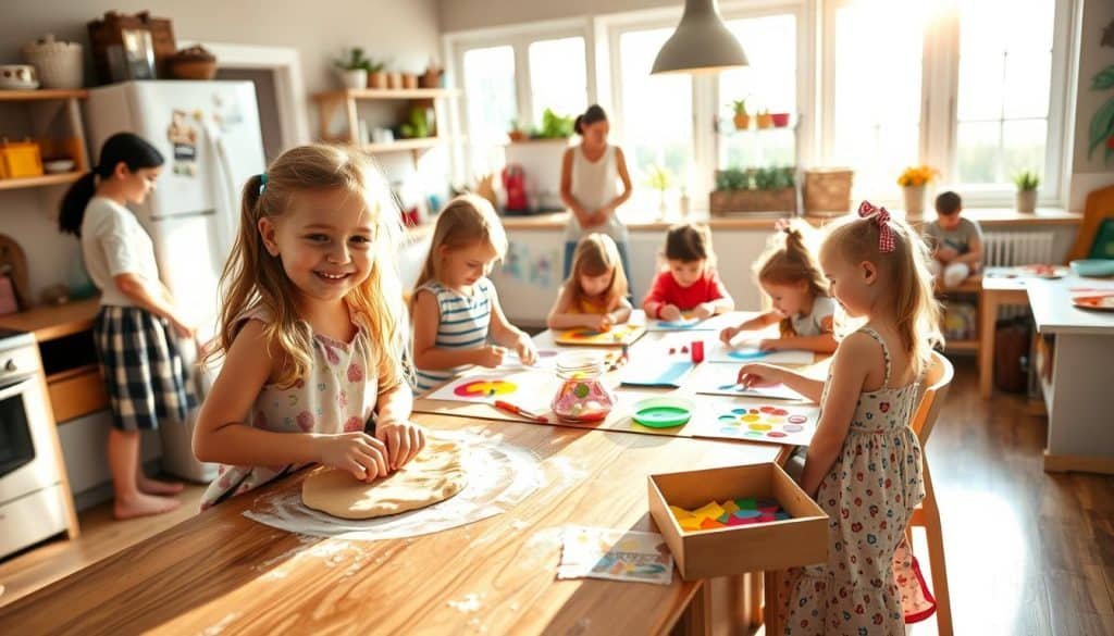 Kids engaging in crafts and cooking