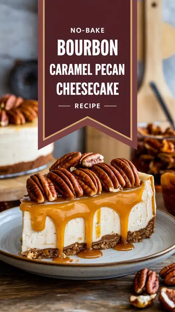 No-Bake Bourbon Caramel Pecan Cheesecake
