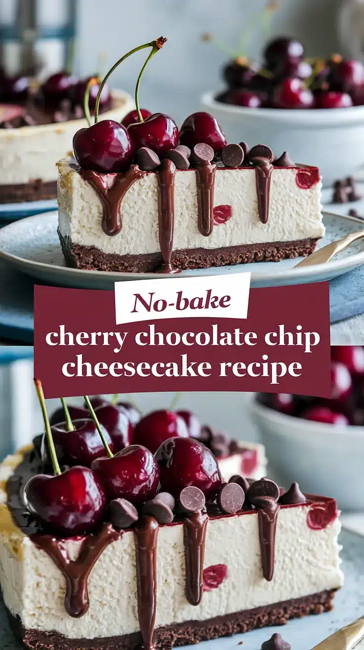 Mouthwatering No-Bake Cherry Chocolate Chip Cheesecake 1 No-Bake Cherry Chocolate Chip Cheesecake