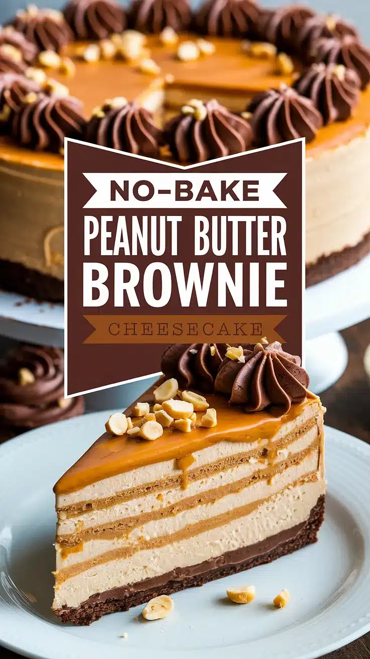 No-Bake Peanut Butter Brownie Cheesecake