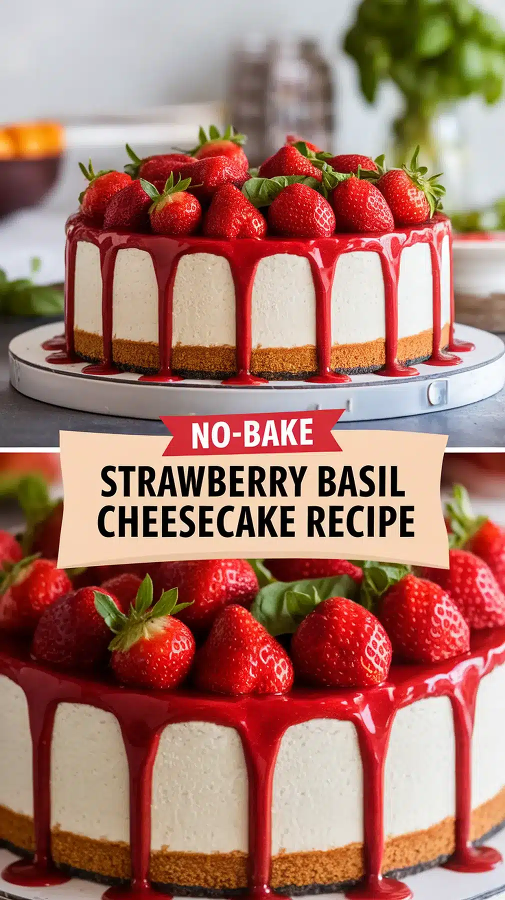 No-Bake Strawberry Basil Cheesecake