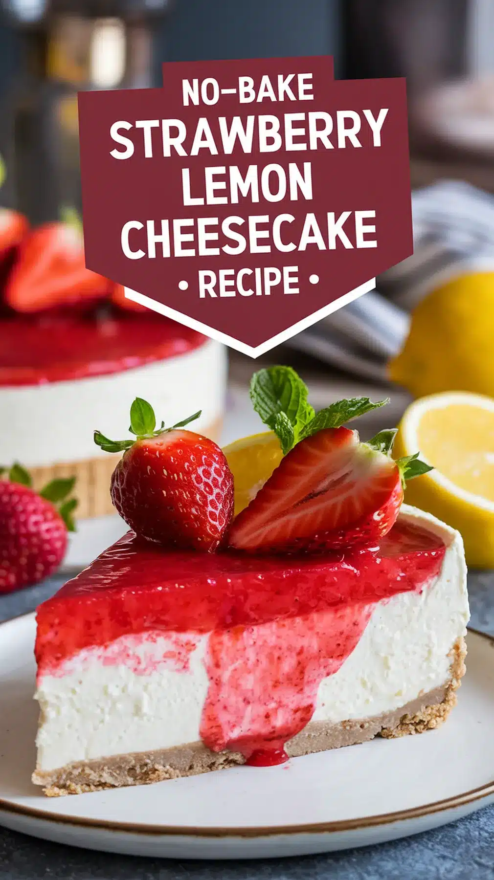 Delicious No-Bake Strawberry Lemon Cheesecake 1 No-Bake Strawberry Lemon Cheesecake