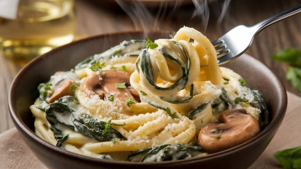 10-Minute Creamy Spinach and Mushroom Pasta