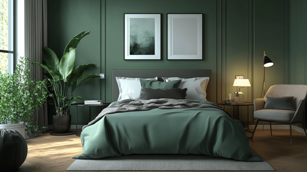 moody green bedroom