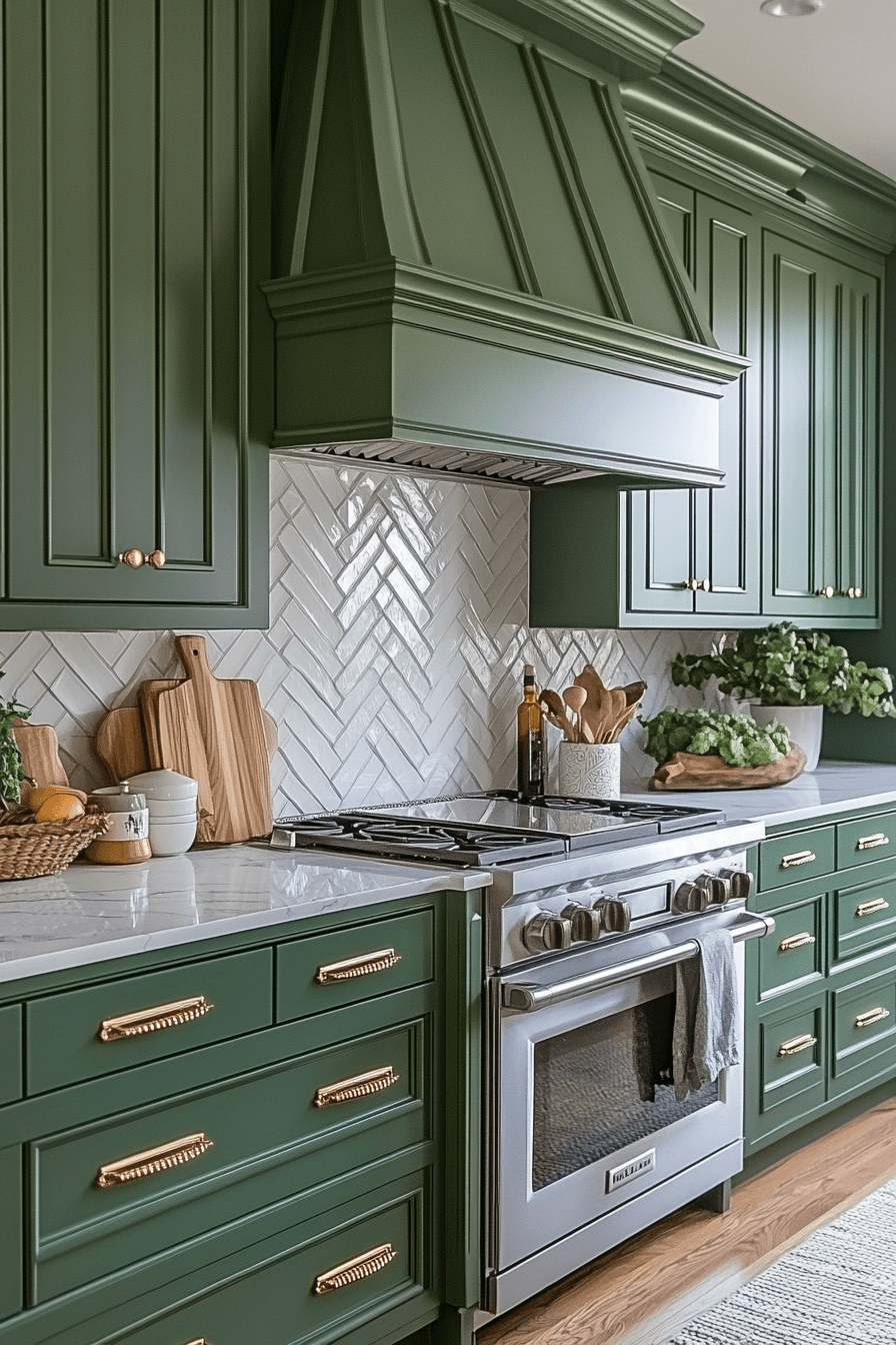 green and white kitchen