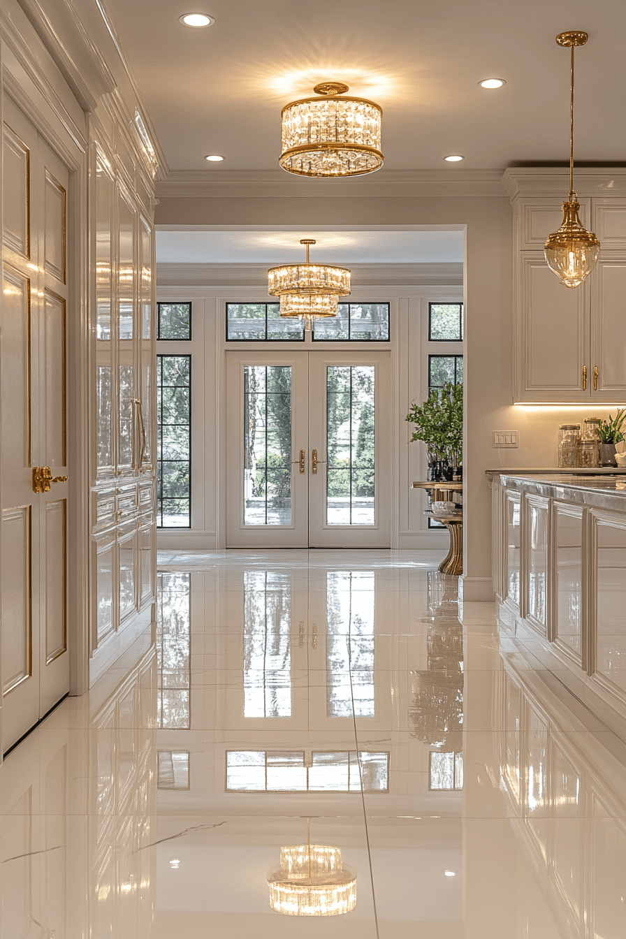 white and gold kitchen