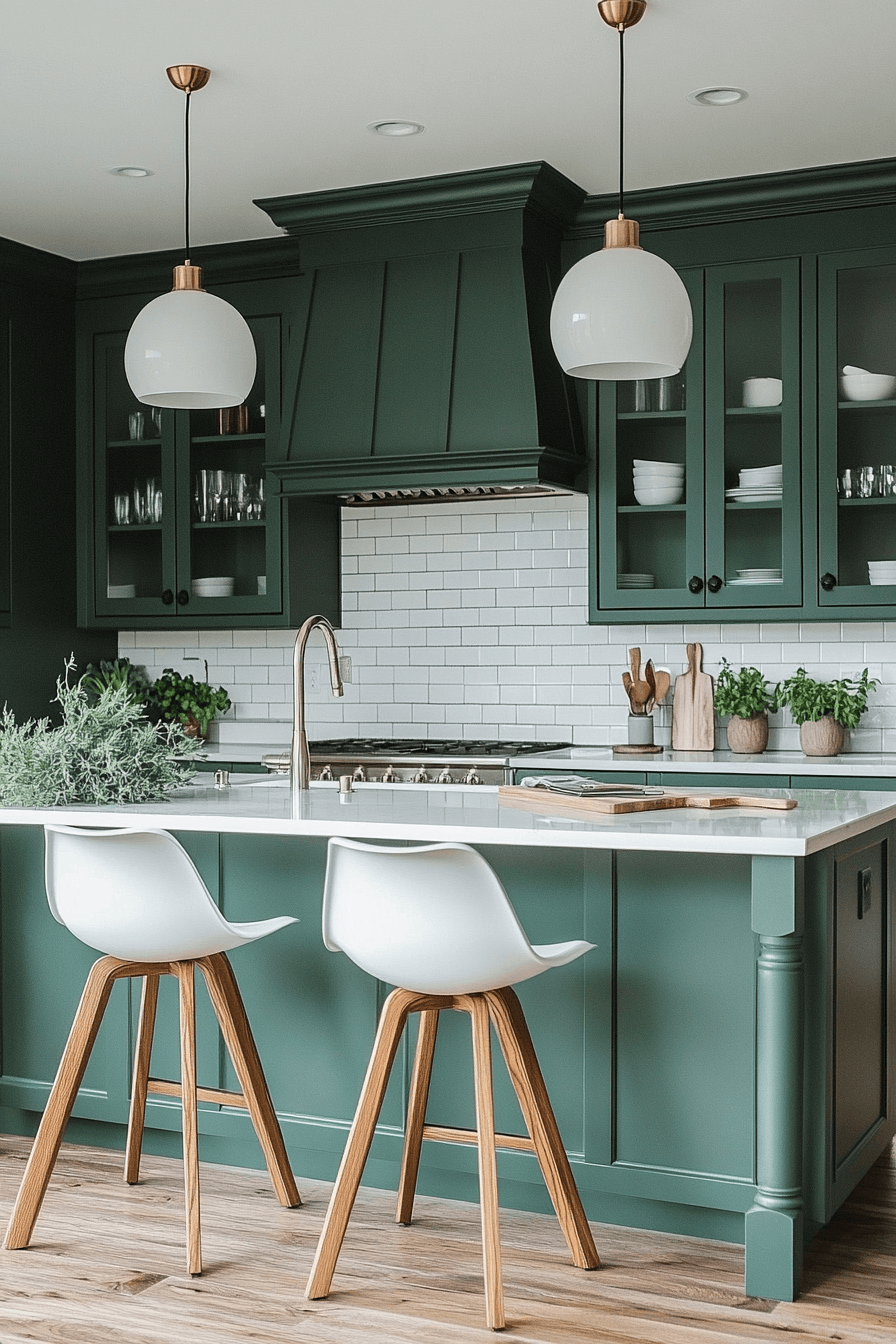 green and white kitchen