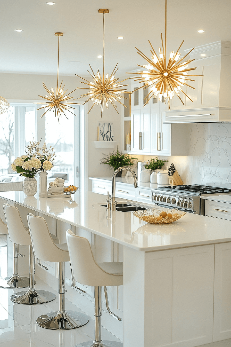 white and gold kitchen