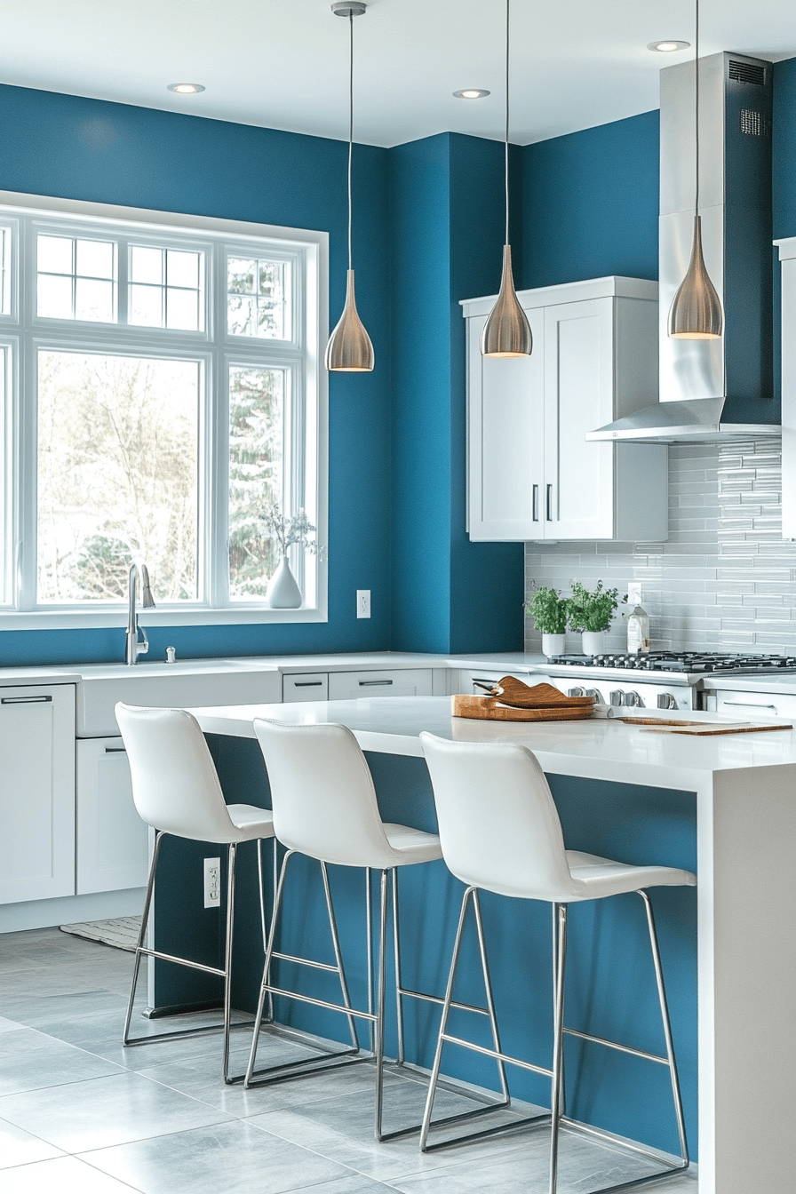 blue and white kitchen