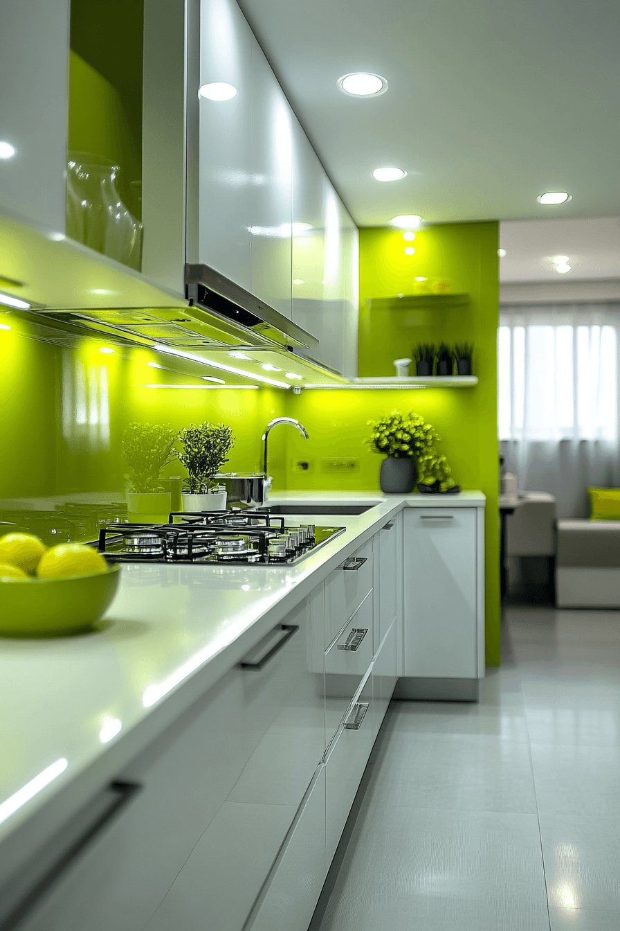 green and white kitchen