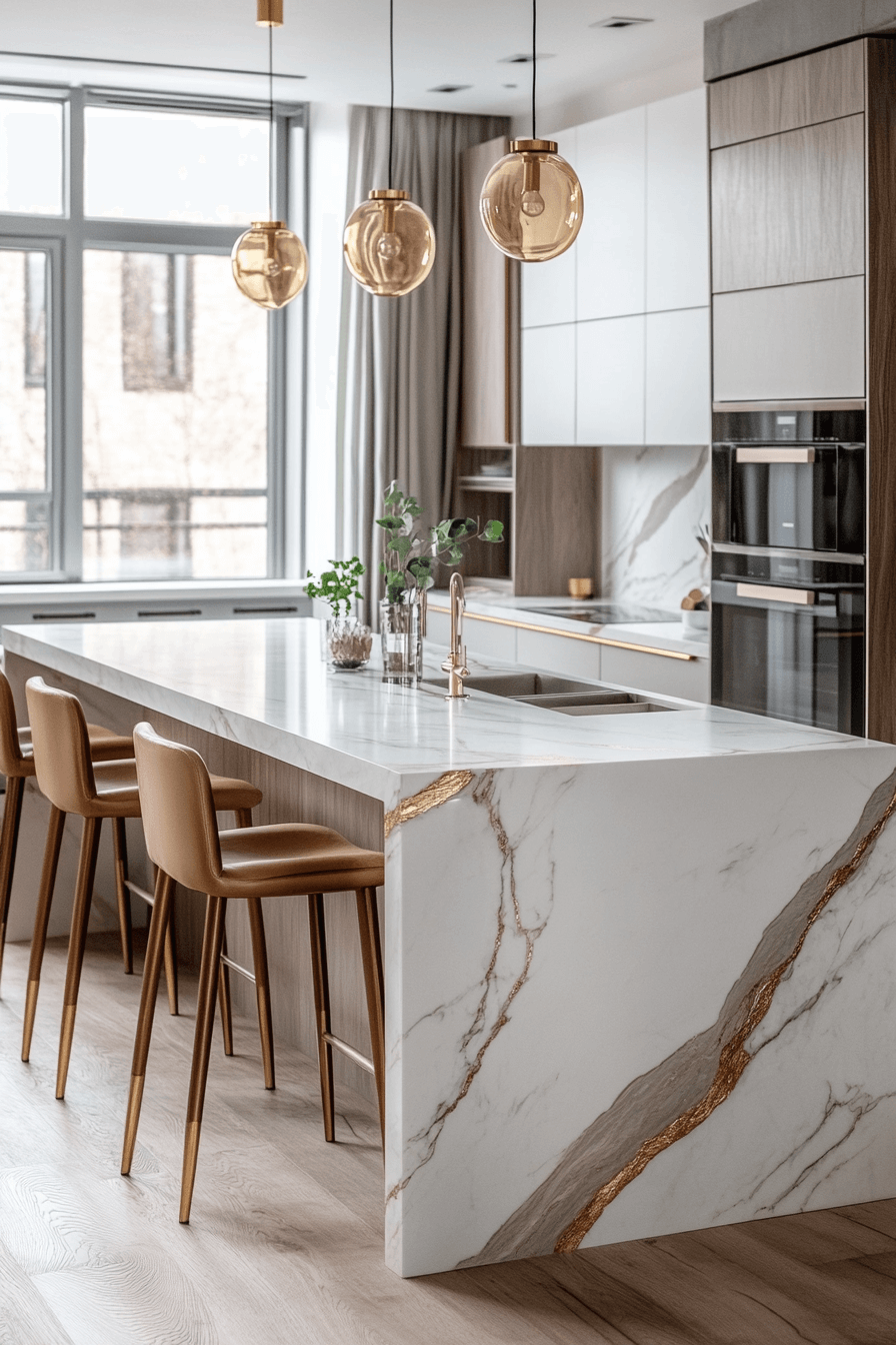 white and gold kitchen