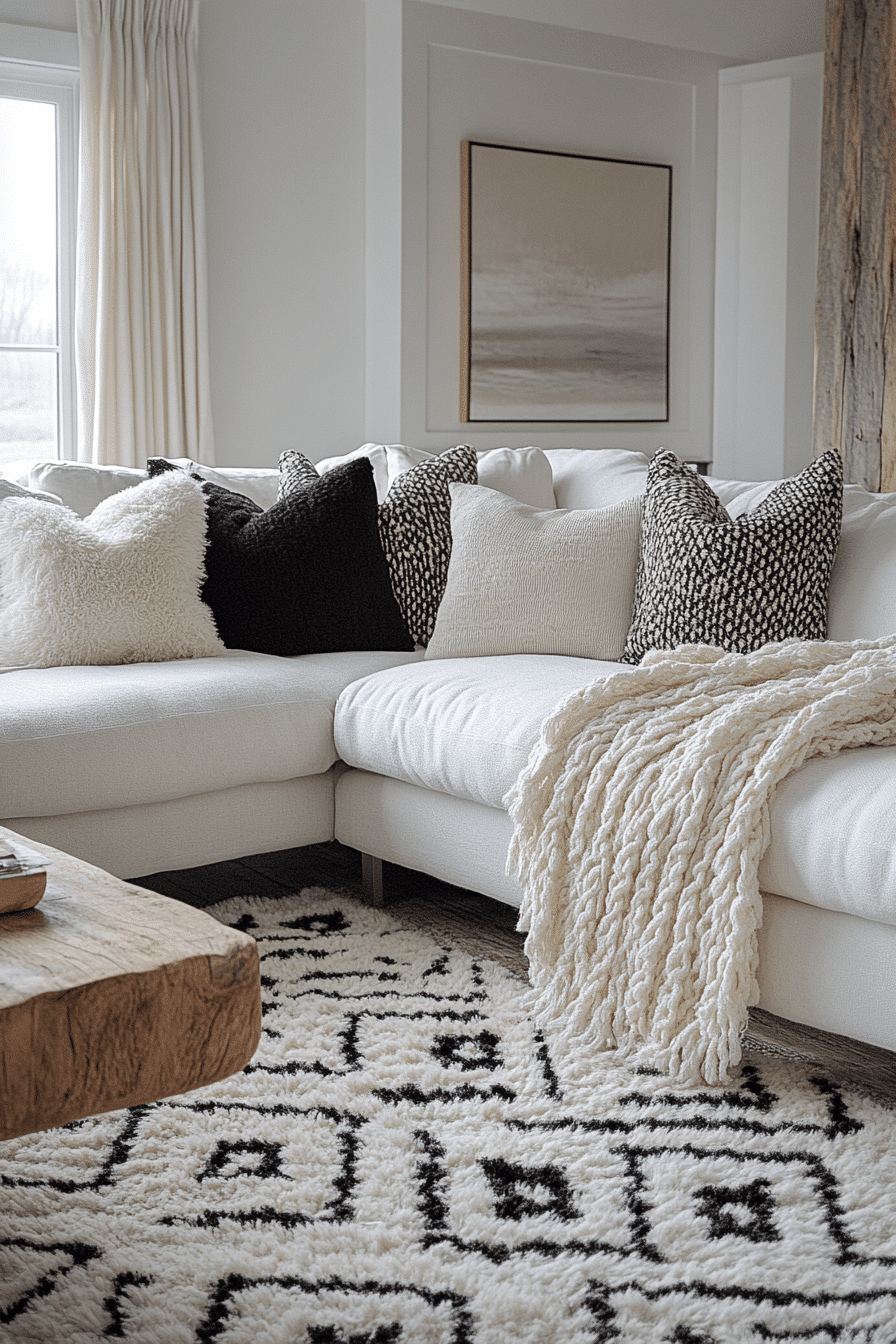 black and white living room decor