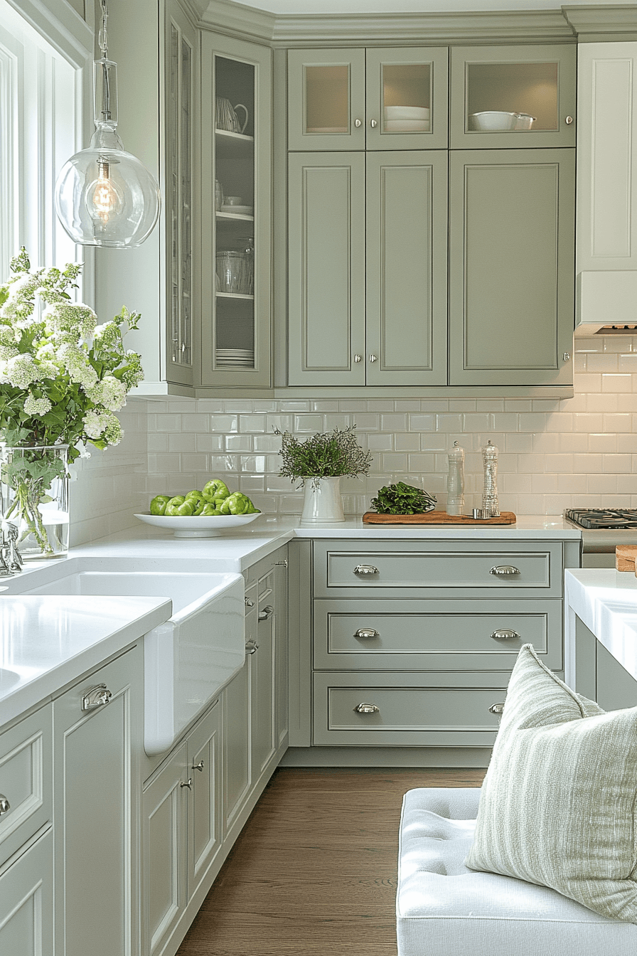 green and white kitchen