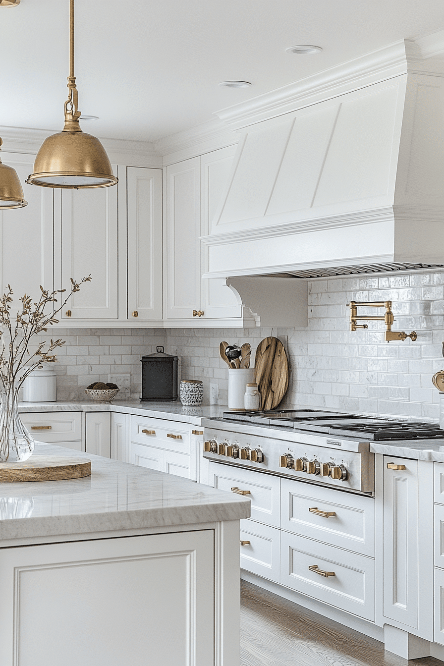 white and gold kitchen