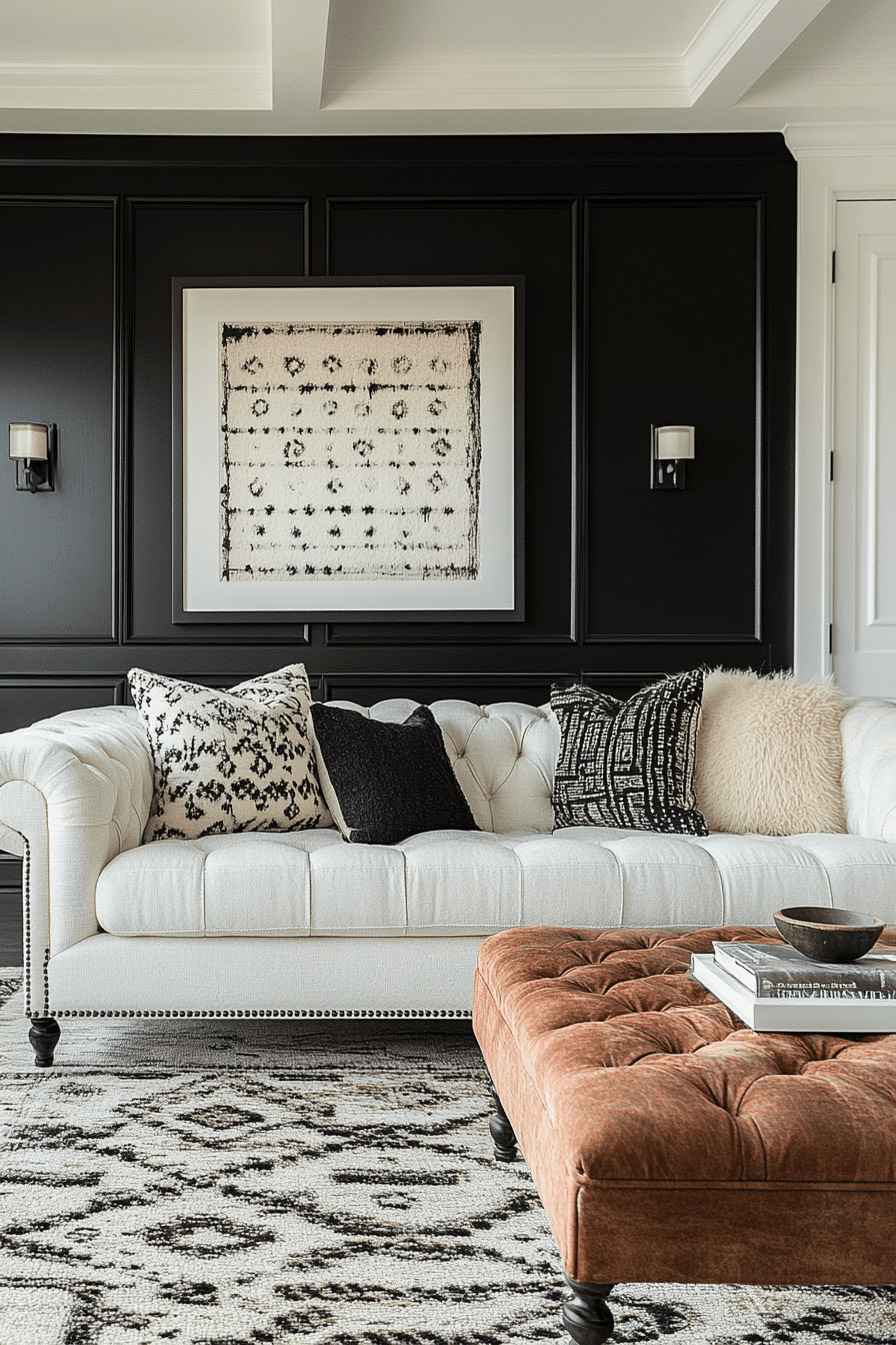 black and white living room decor