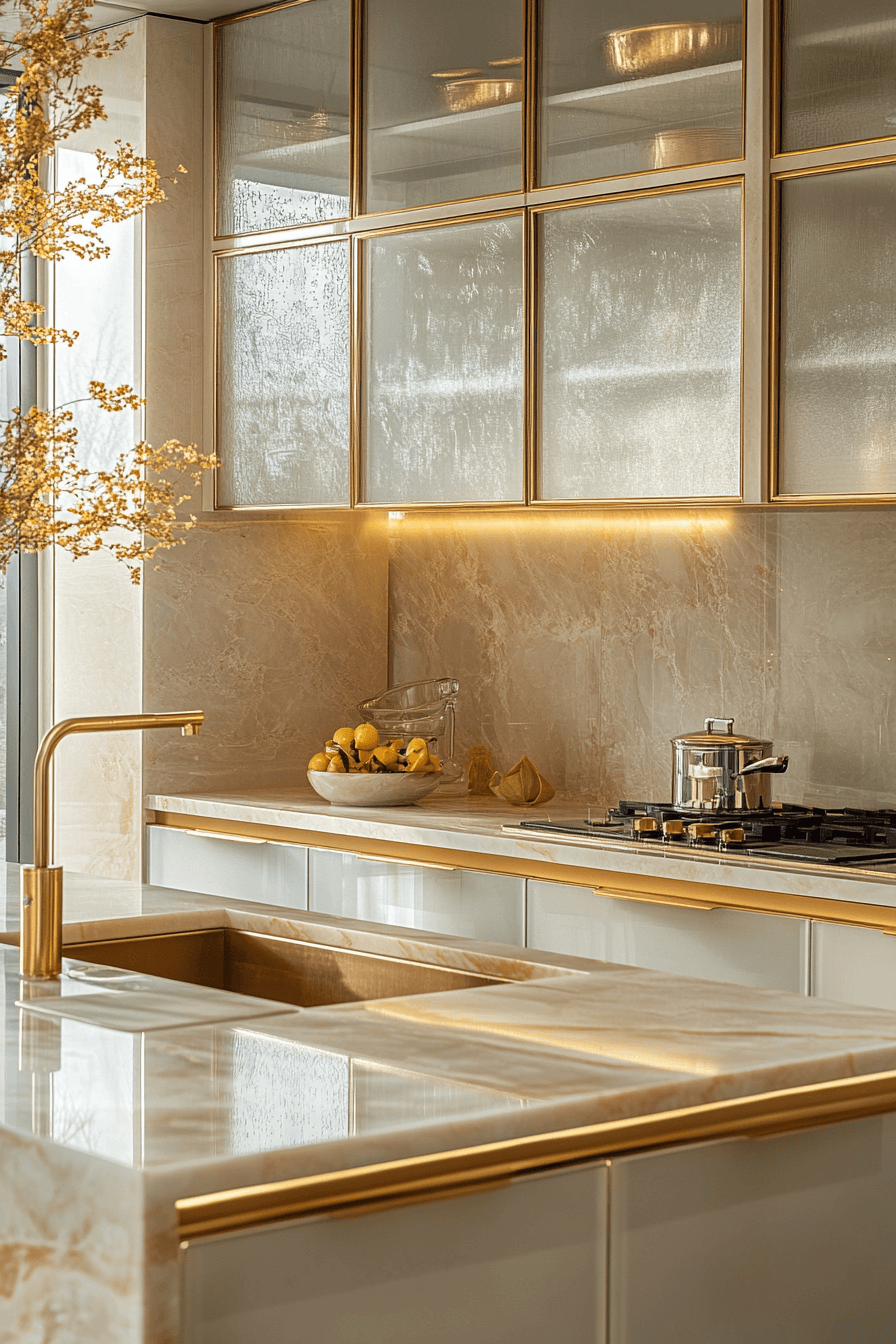 white and gold kitchen