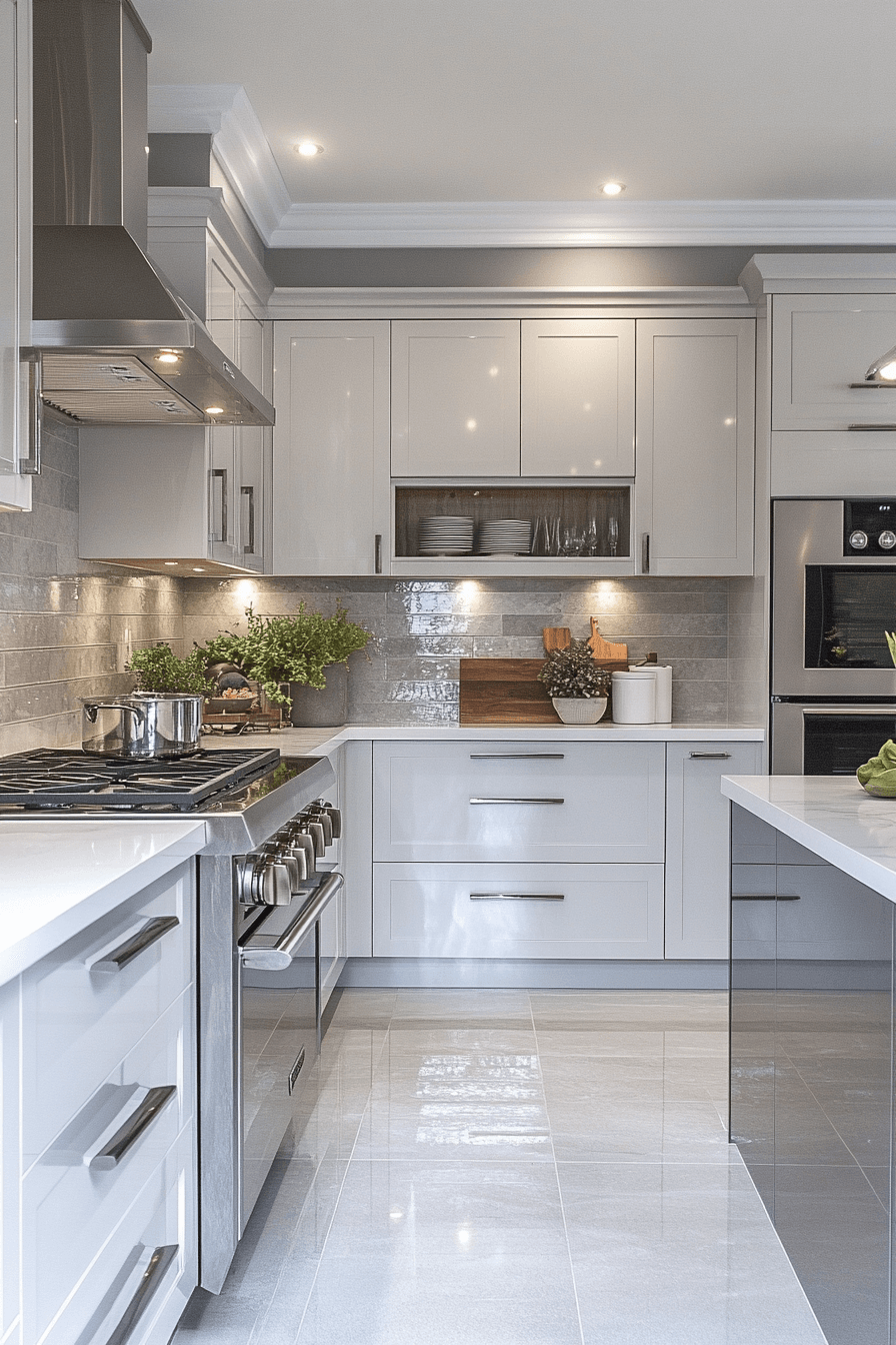 gray and white kitchen