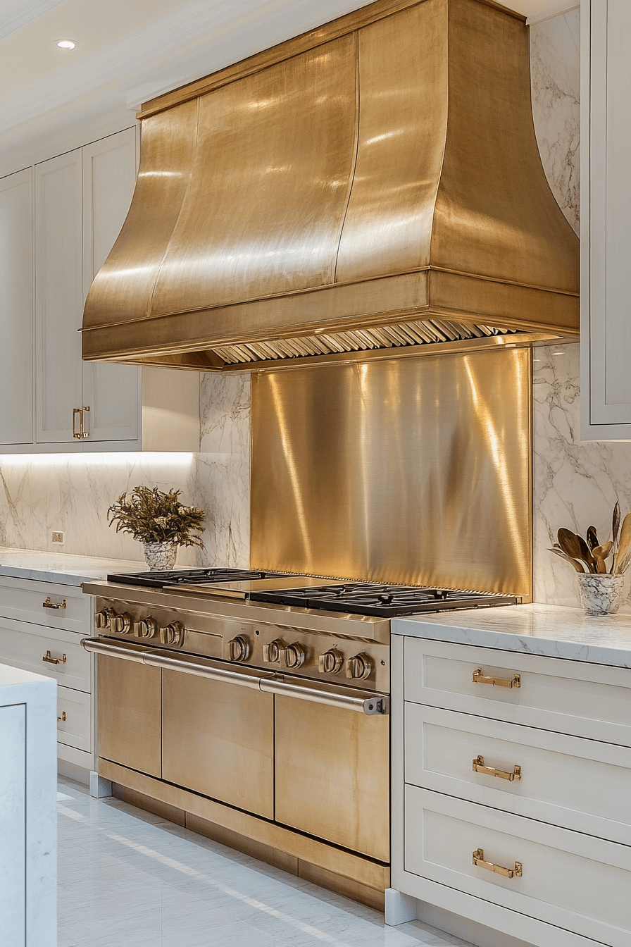 white and gold kitchen