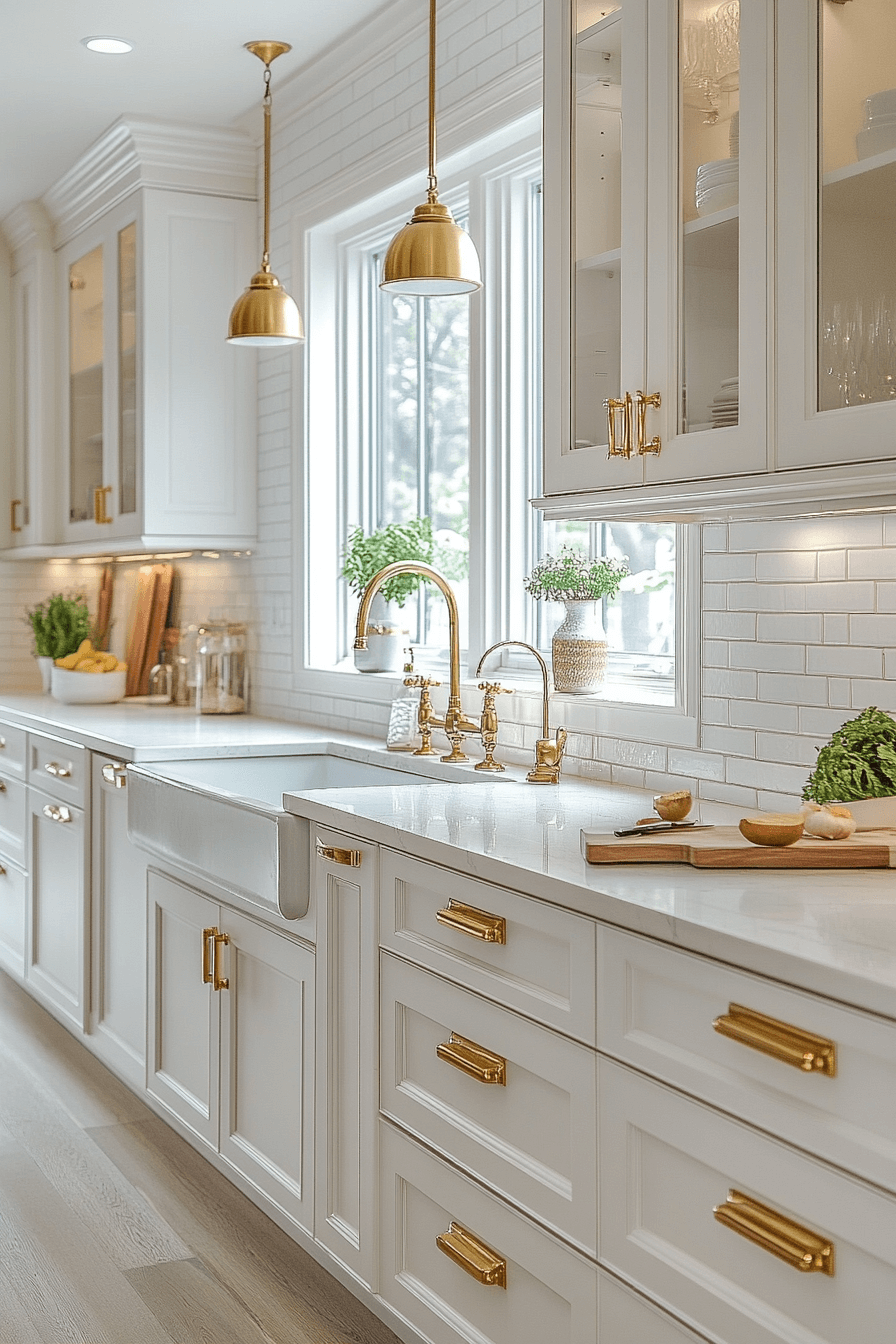 white and gold kitchen