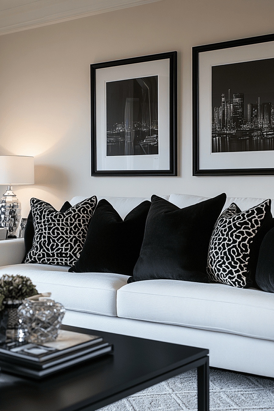 black and white living room decor