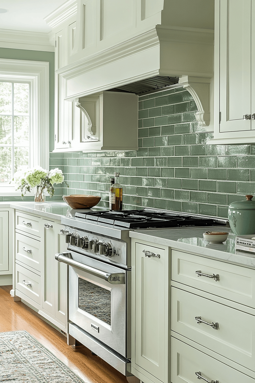 green and white kitchen