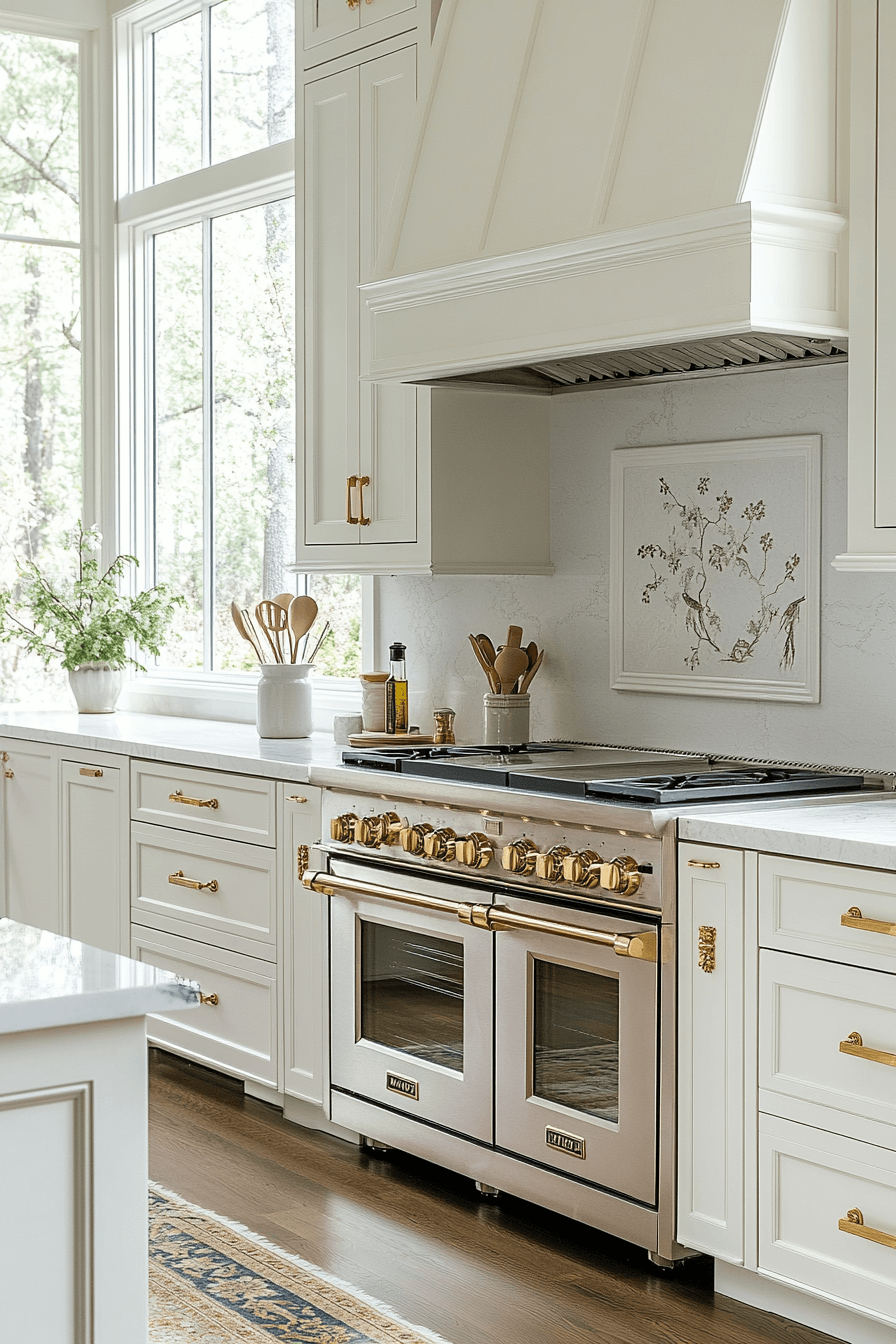 white and gold kitchen