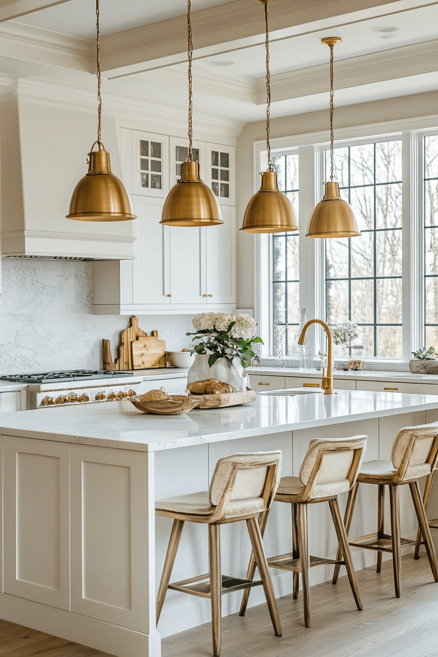 white and gold kitchen
