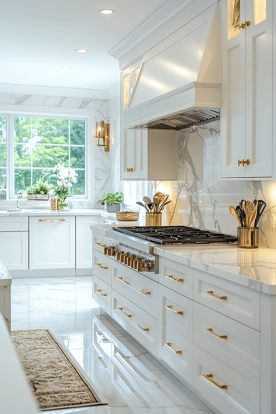 white and gold kitchen