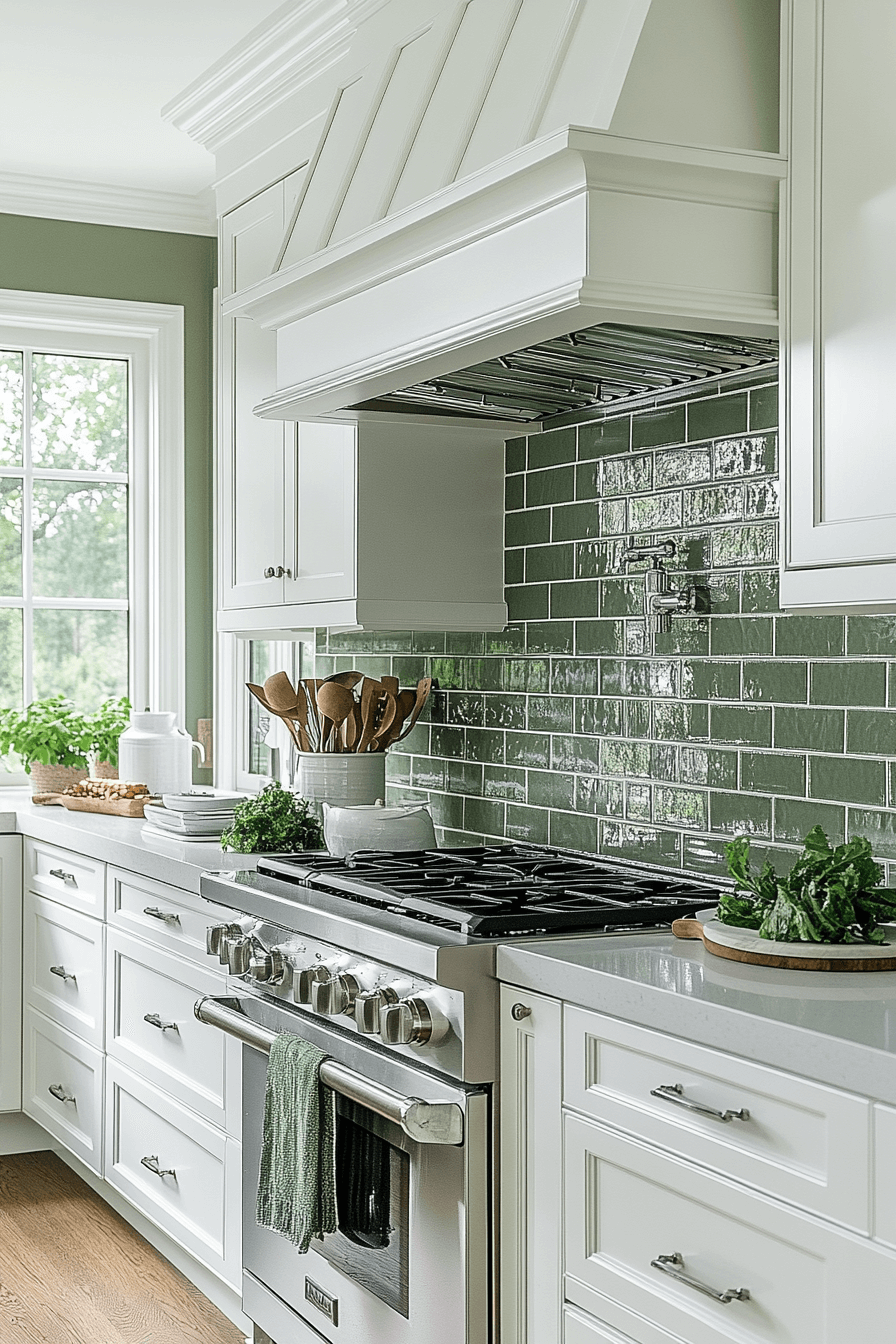 green and white kitchen