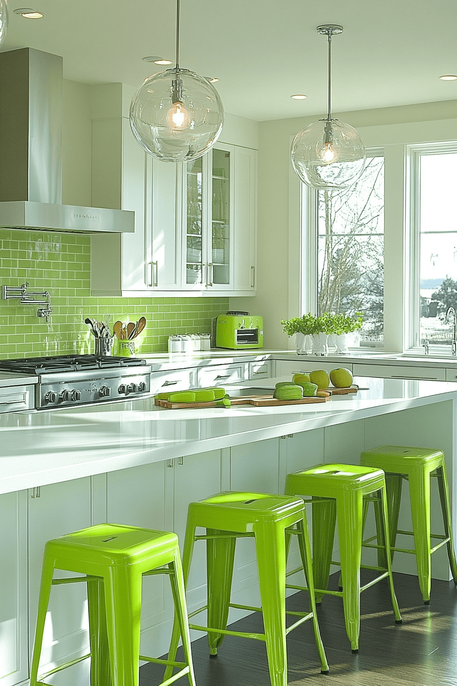 green and white kitchen