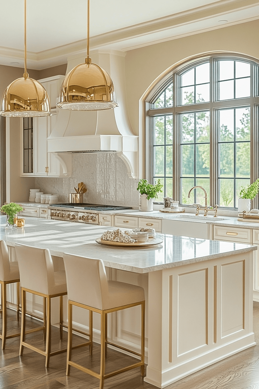 white and gold kitchen