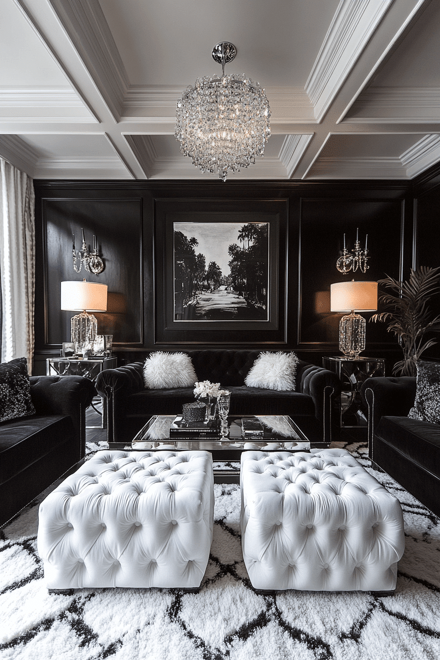 black and white living room decor