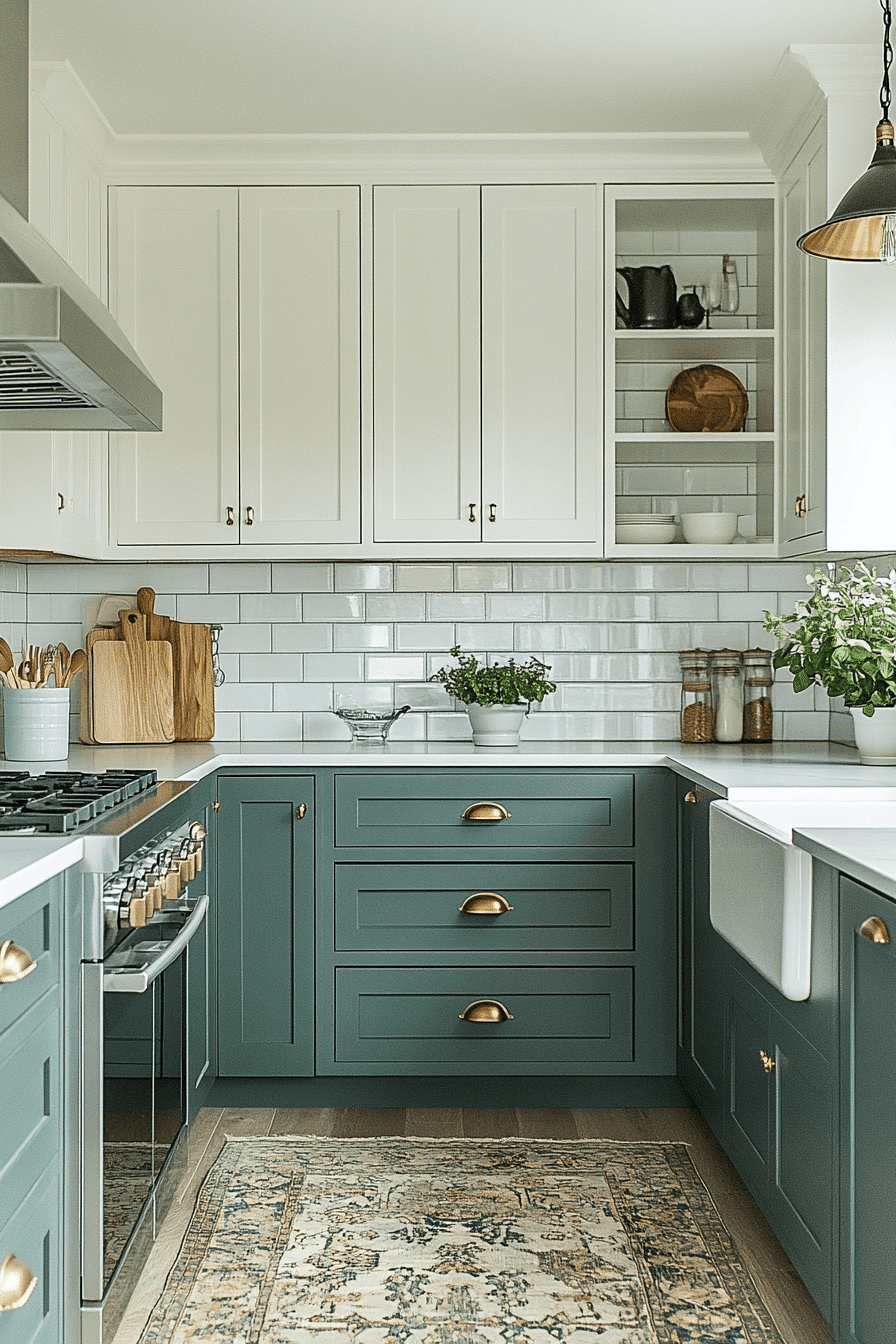 green and white kitchen
