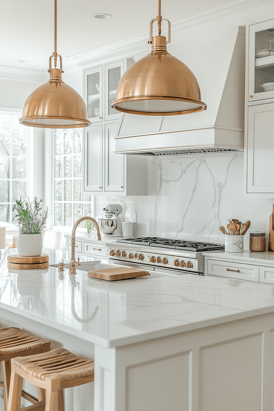 white and gold kitchen