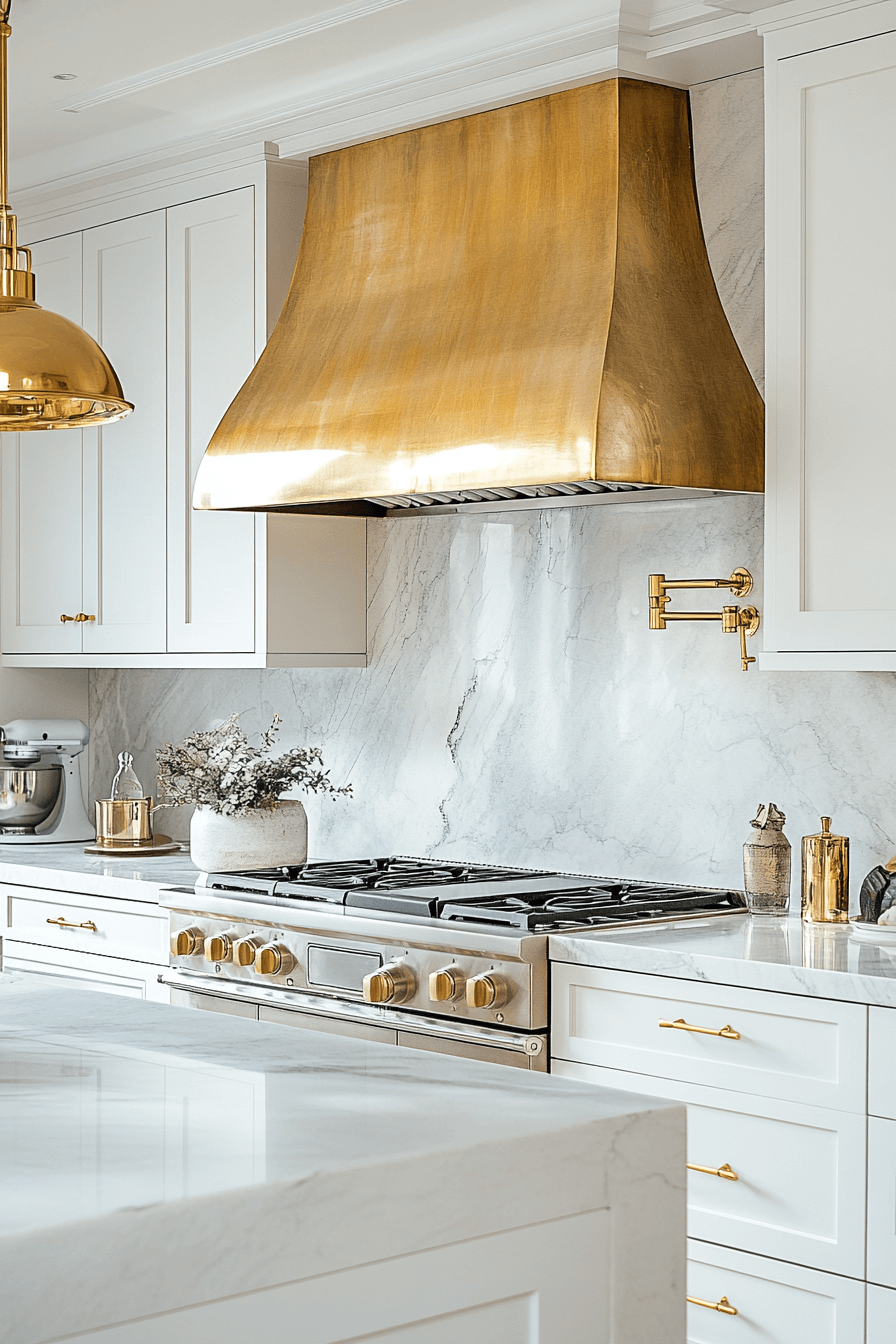 white and gold kitchen