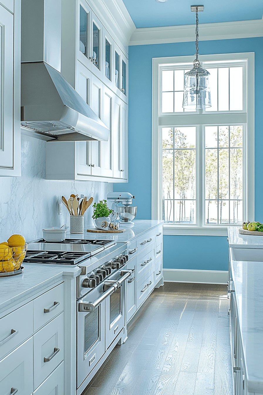 blue and white kitchen