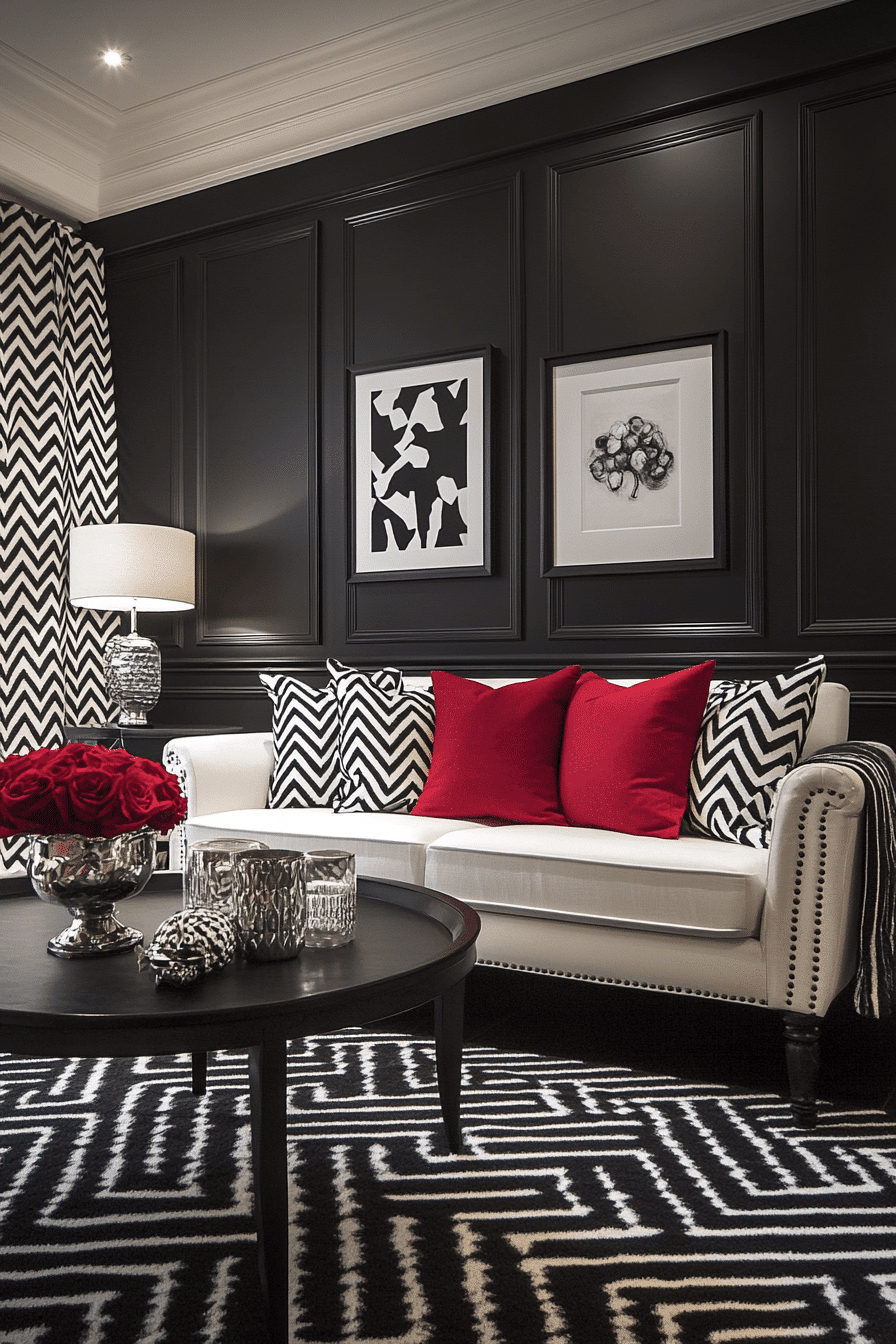 black and white living room decor