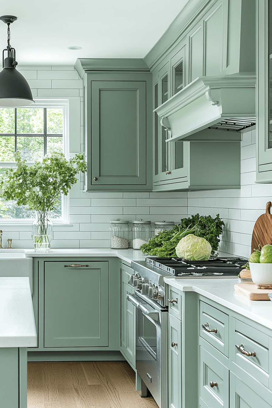 green and white kitchen