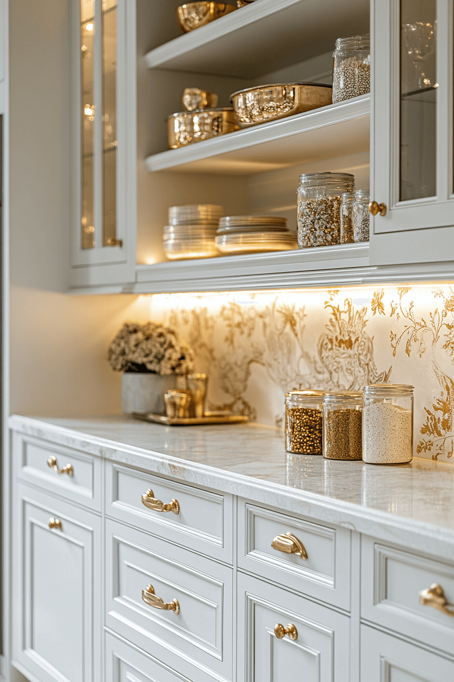 white and gold kitchen