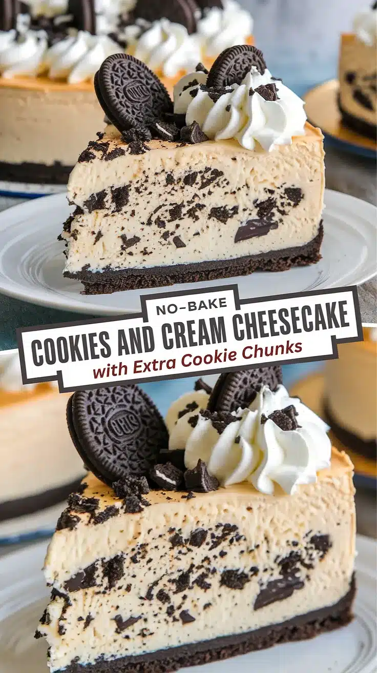 No-Bake Cookies and Cream Cheesecake with Extra Cookie Chunks